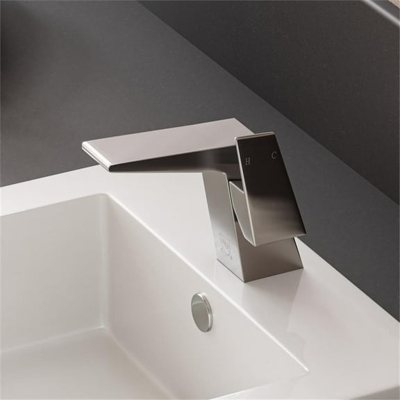Pemberly Row Brushed Nickel Modern Single Hole Bathroom Faucet