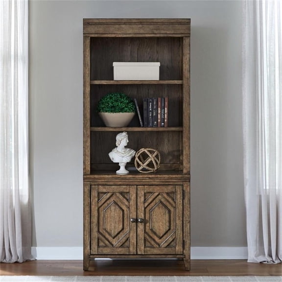 Pemberly Row Bunching Bookcase in Rubberwood and Amber Brown Finish