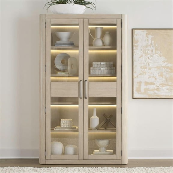 Pemberly Row Bunching Display Cabinet White Oak Veneers Cloud White Storage