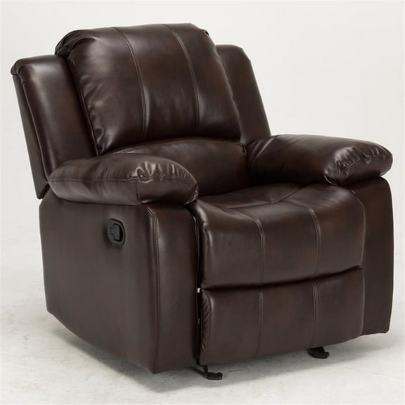 Pemberly Row Burnished Brown Faux Leather Glider Rocker Recliner