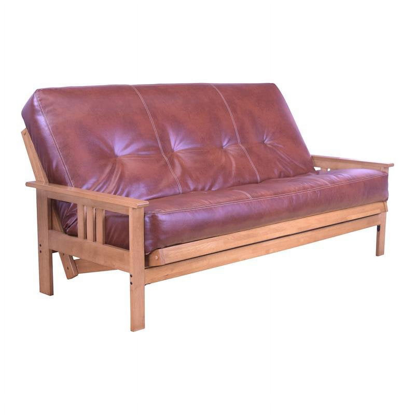 Pemberly Row Butternut Futon and Saddle Brown Faux Leather Mattress