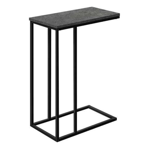 Pemberly Row C-Shaped End Table with Black Metal Base in Gray Stone Look