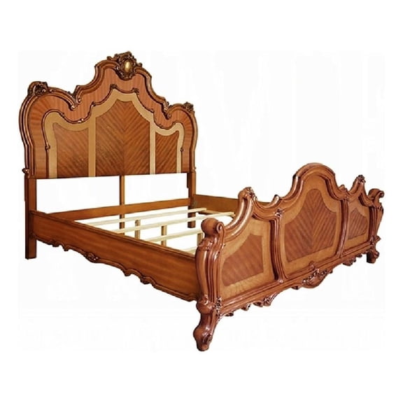 Pemberly Row California King Bed Crown Molded Scrolled Trim Honey Brown Wood