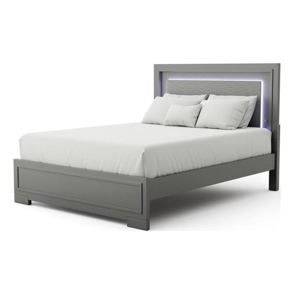 Pemberly Row California King Bed with LED Panel Headboard in Metallic Gray