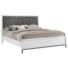 Pemberly Row California King Hexagon Upholstered Panel Bed in White