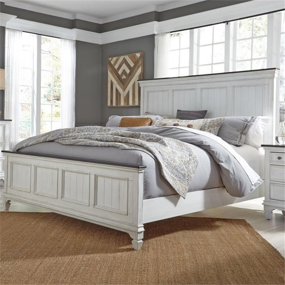 Pemberly Row California King Panel Bed with Planked Headboard in White