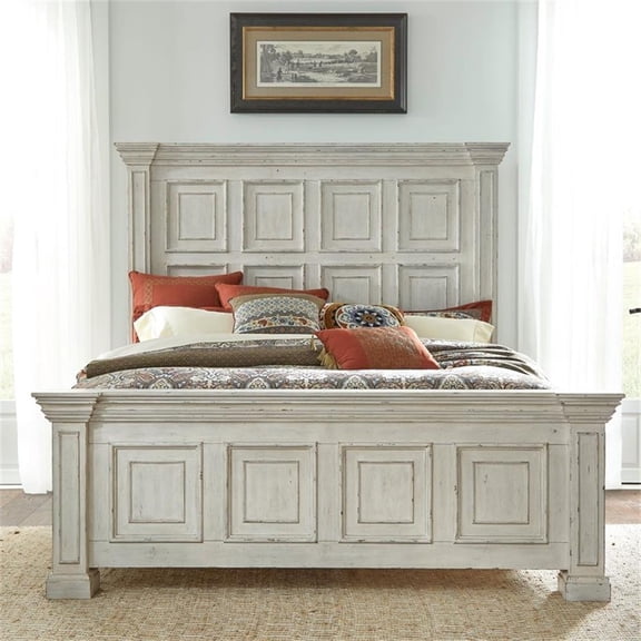 Pemberly Row California King Panel Bed with Crown Molding in White