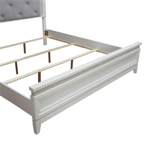 Pemberly Row California King Upholstered Bed with LED and Rhinestone in White