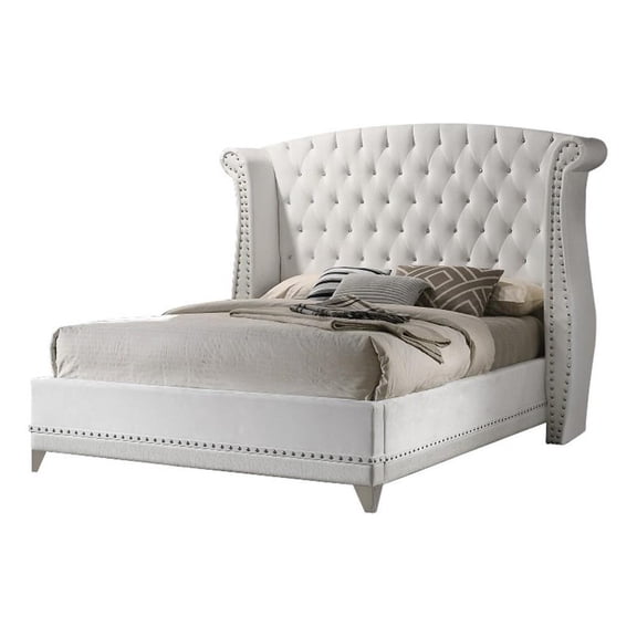 Pemberly Row California King Wingback Bed with Crystal Tufting & Nailhead Trim