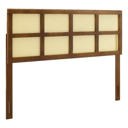 Pemberly Row Cane Rattan and Rubberwood Full Headboard in Walnut