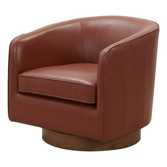 Pemberly Row Caramel Top Grain Leather Wood Base Swivel Barrel Chair