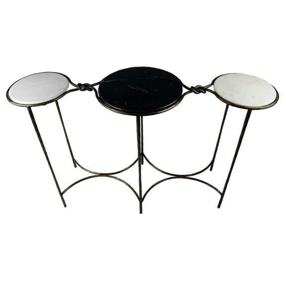 Pemberly Row Cast Iron Console Table with 3 Marble Tops in Brass