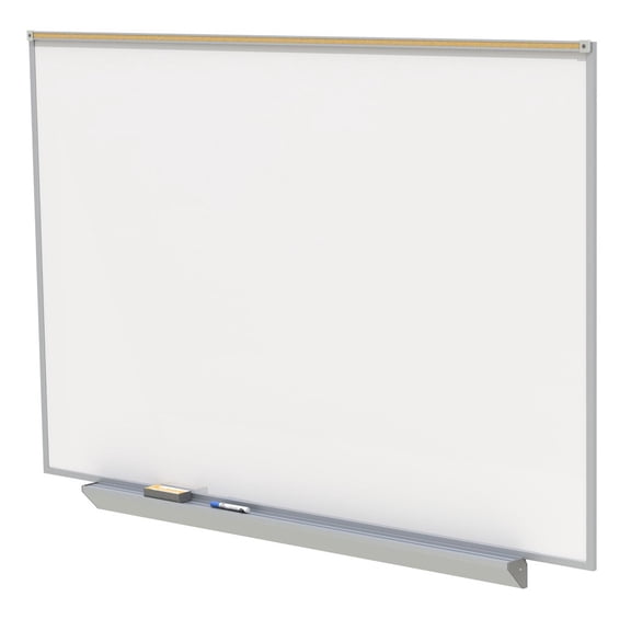Pemberly Row Ceramic 4' x 10' Premium Magnetic Whiteboard w/ 1" Maprail in White