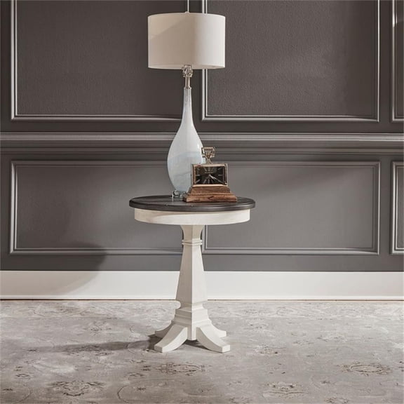 Pemberly Row Chair Side Table in White Planked and Charcoal Wood Finish