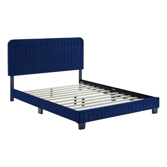 Pemberly Row Channel Tufted Performance Velvet Full Platform Bed in Navy