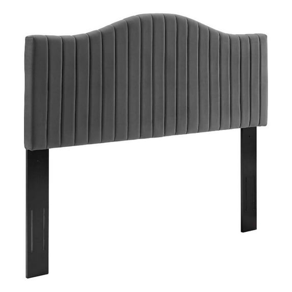 Pemberly Row Channel Tufted Performance Velvet Twin Headboard in Charcoal