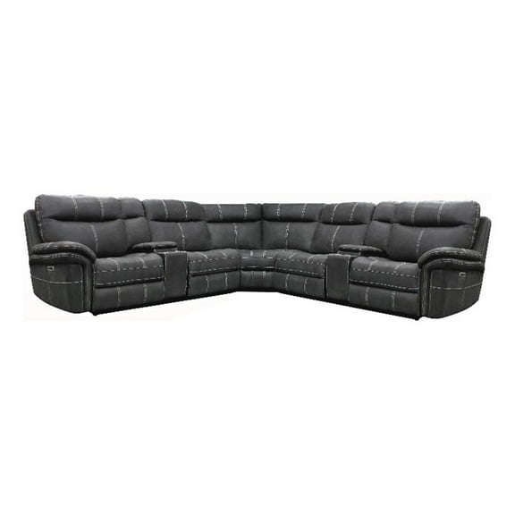 Pemberly Row Charcoal 7 Piece Power Reclining Sectional Adjustable Headrests