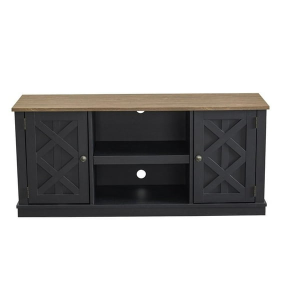 Pemberly Row Charcoal TV Stand for TV up to 60" w/ Storage Cabinet & Open Shelf