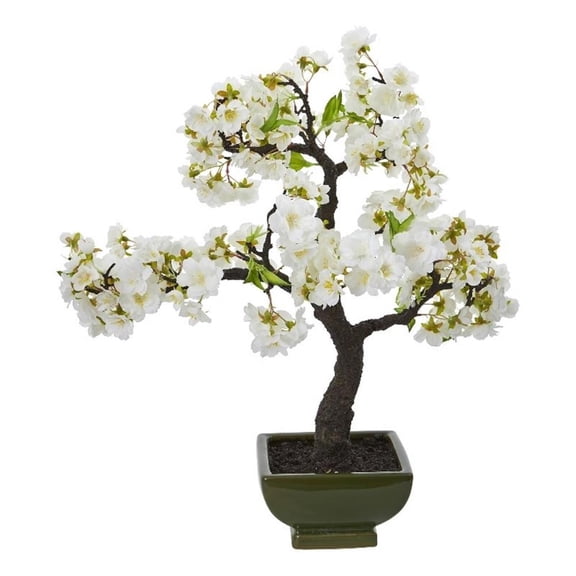 Pemberly Row Cherry Blossom Bonsai Artificial Tree in White/Black