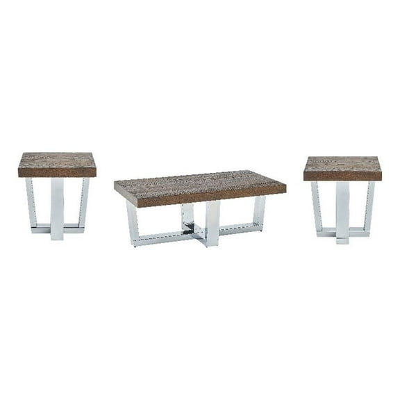 Pemberly Row Chestnut Wood and Chrome 3-piece Occasional Set