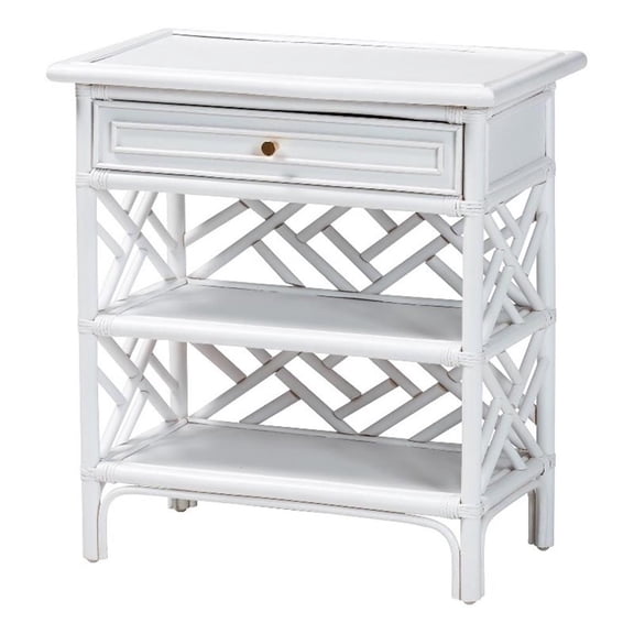 Pemberly Row Chippendale Rattan Nightstand with Drawer and 2 Shelves