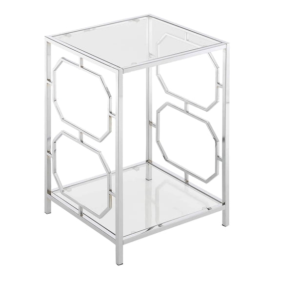 Pemberly Row Chrome End Table in Clear Glass with Chrome Frame