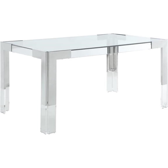 Pemberly Row Chrome Stainless Steel and Acrylic Dining Table