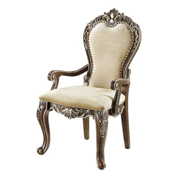 Pemberly Row Classic Upholstered Armchair with Crown Top Back in Brown