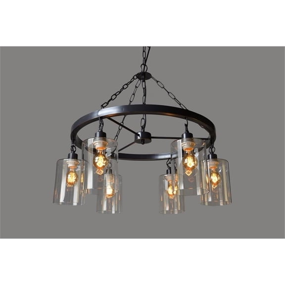 Pemberly Row Clear Glass 6-Light Pendant on Black Cast Iron Frame
