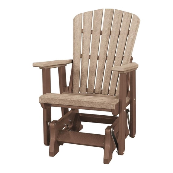 Pemberly Row Coastal 27" Resin Fan Back Glider in Weatherwood/Brown