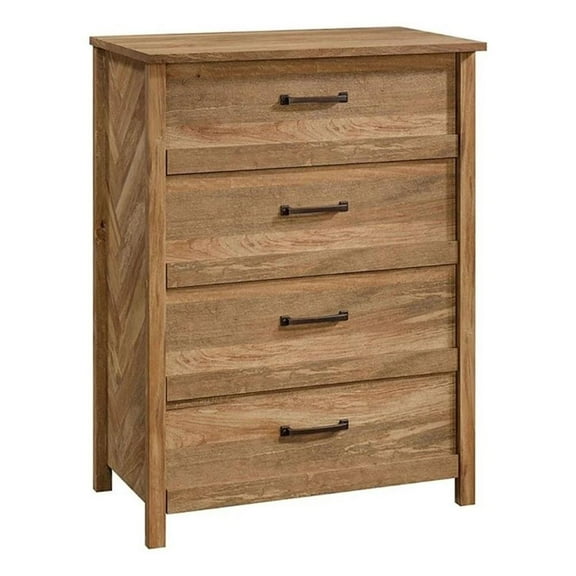 Pemberly Row Coastal 4-Drawer Engineered Wood Bedroom Chest in Mango Brown