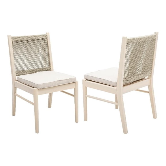 Pemberly Row Coastal Dining Side Chair Set of 2 with Beige Roped Back
