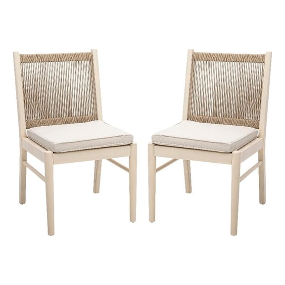 Pemberly Row Coastal Dining Side Chair Set of 2 with Sand Brown Roped Back