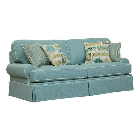 Pemberly Row Coastal Fabric Sofa in Turquoise with 4 Accent Pillows
