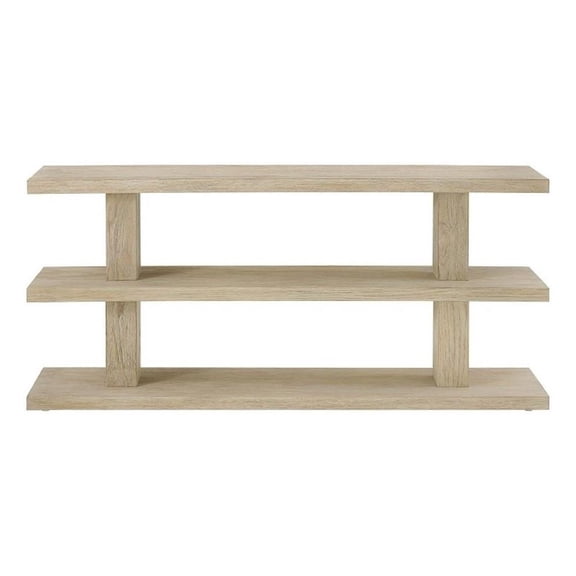 Pemberly Row Coastal Oak Console Table with Drawer in Dockside Tan