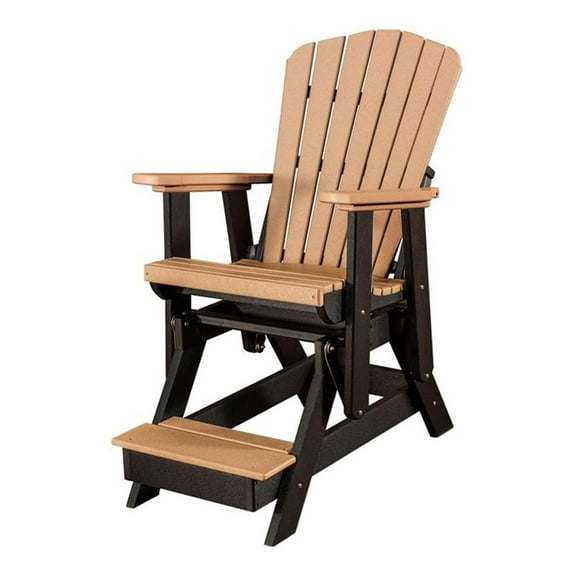 Pemberly Row Coastal Poly Resin Fan Back Balcony Glider in Cedar / Black