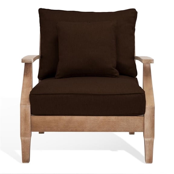 Pemberly Row Coastal Wood Outdoor Armchair in Natural / Brown