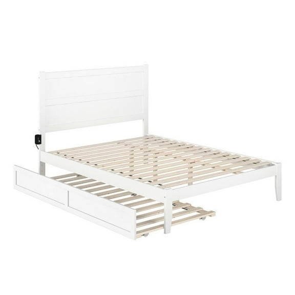 Pemberly Row Coastal Wood Queen Bed with Twin XL Trundle in White