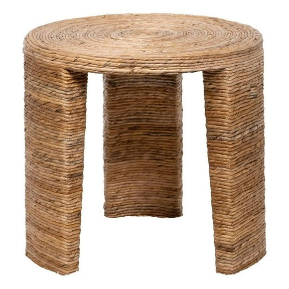 Pemberly Row Coastal Wood Round Rattan Three Legs End Table in Natural