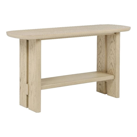 Pemberly Row Coastal Wood Sofa Console Table with Shelf in Beige Oak