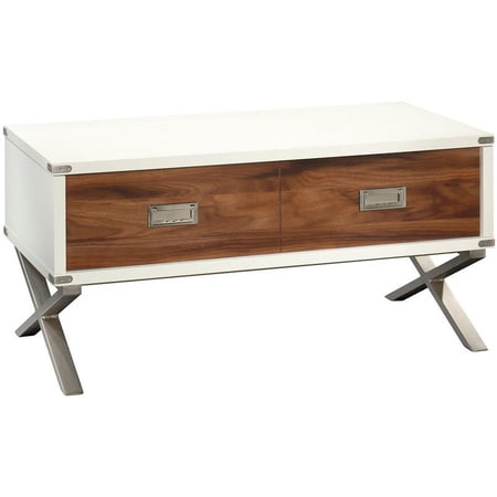 Pemberly Row Coastal Wood and Metal Lift-Top Coffee Table in Pearl Oak