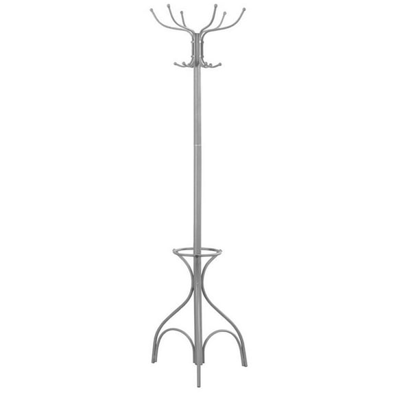 Pemberly Row Coat Rack Hall Tree 12 Hooks Entryway 70"H Bedroom Metal Gray