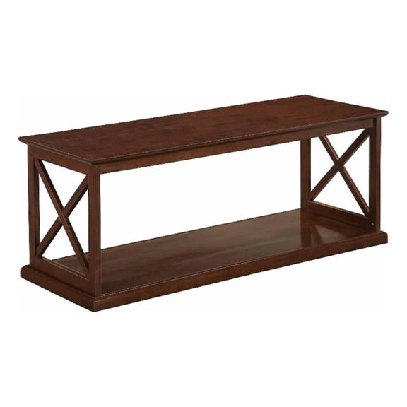 Pemberly Row Coffee Table with Shelf in Espresso Wood Finish with "X" Side Frame