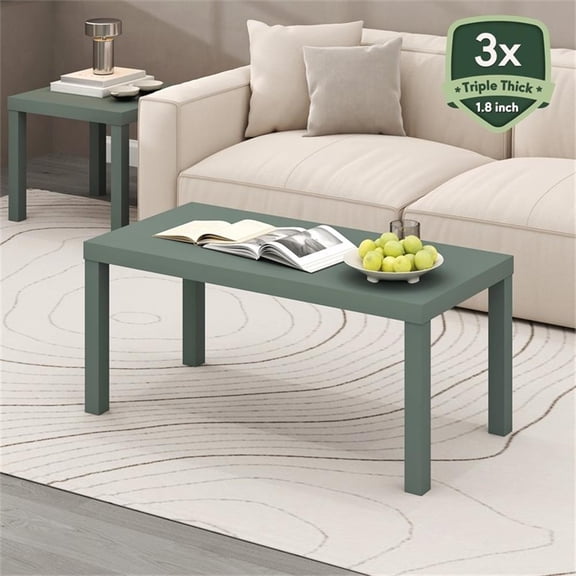 Pemberly Row Coffee Table with Thick Tabletop in Sage Green Finish