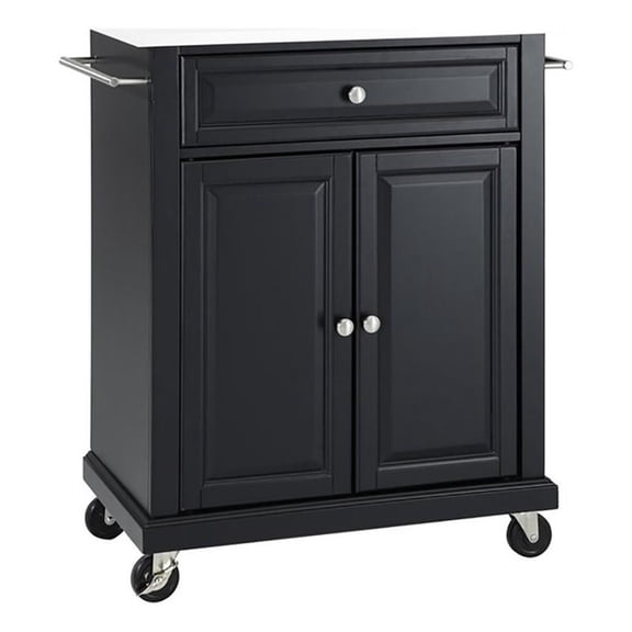Pemberly Row Compact Wood Kitchen Granite Top Kitchen Cart in Matte Black