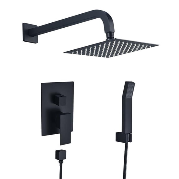 Pemberly Row Complete Shower System - Matte Black w/ 8" Square Rain Shower Head