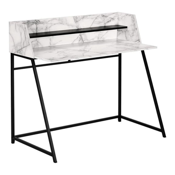 Pemberly Row Computer Desk Home Office Laptop 48"L Metal White Marble Look