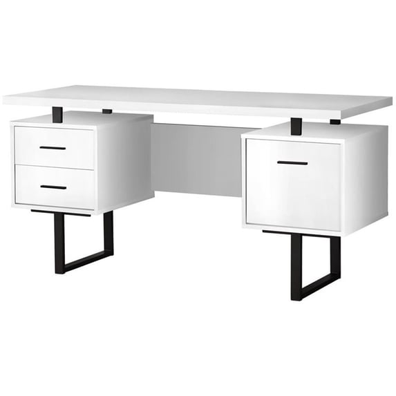 Pemberly Row Computer Desk Home Office Laptop Storage Drawers 60"L - Metal White