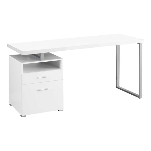Pemberly Row Computer Desk Home Office Laptop Storage Drawers in Metal White