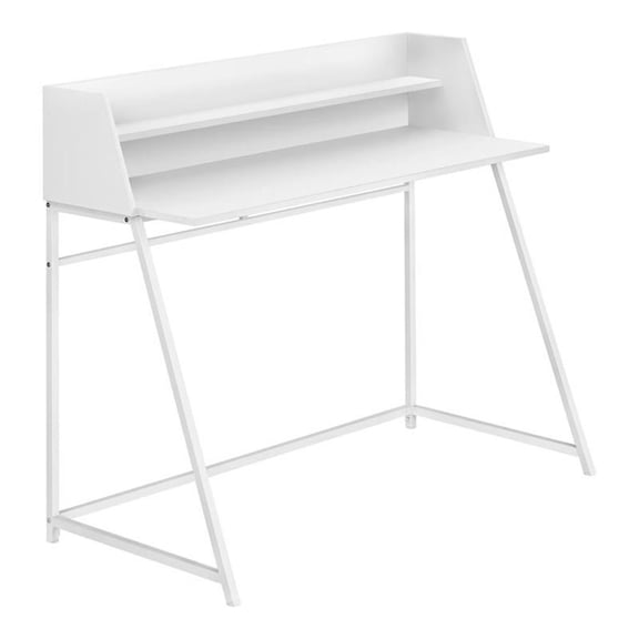 Pemberly Row Computer Desk Home Office Laptop Storage Shelves 48"L Metal White
